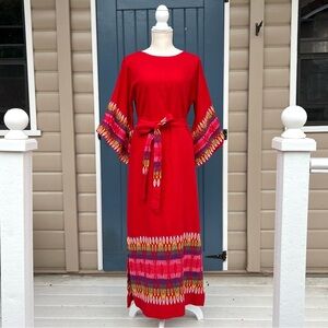 Vintage Guatemalan 100% Cotton Embroidered tribal print Maxi Dress Size L/XL